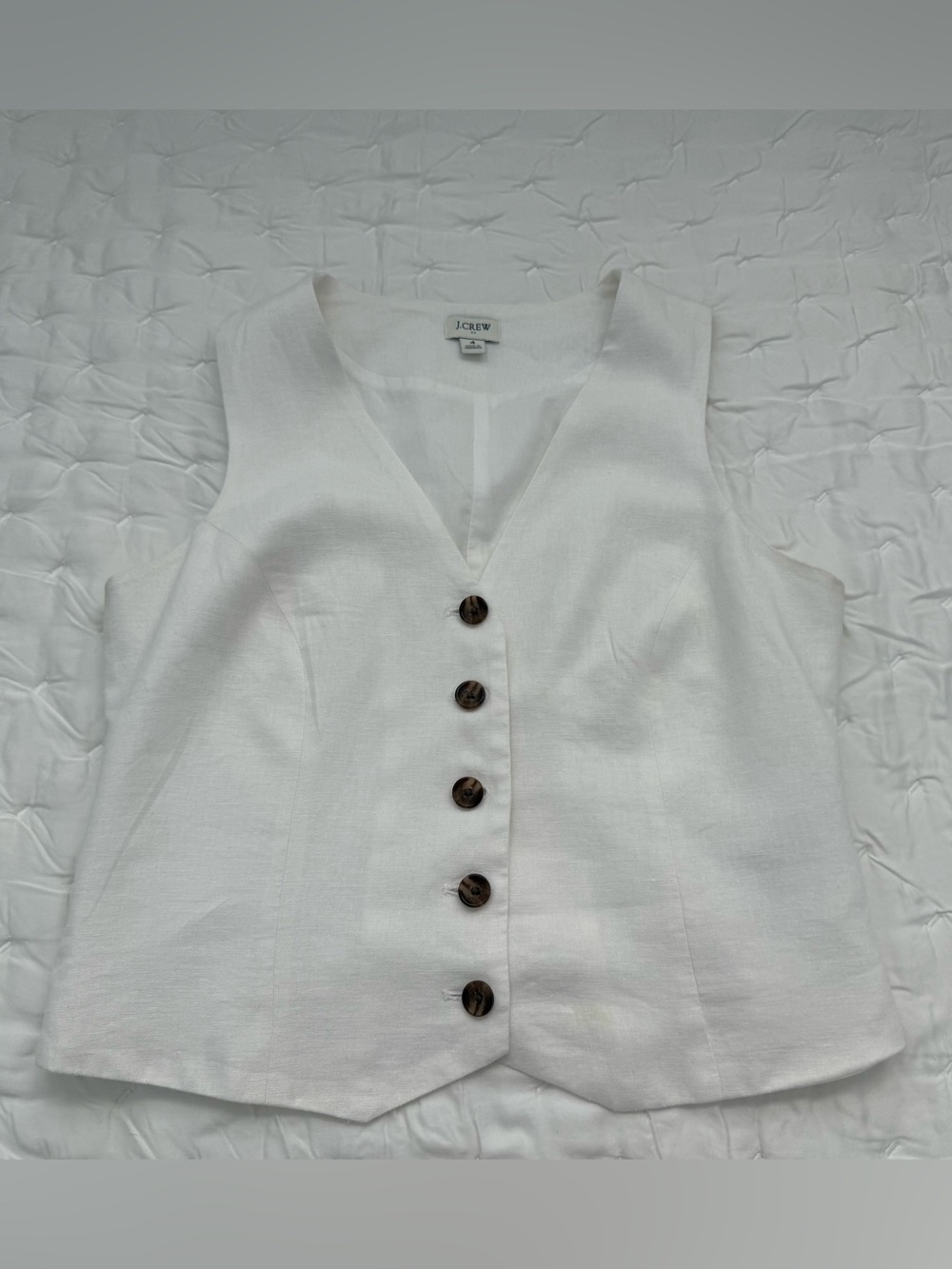 J.Crew White Linen Button Front Vest Size 4